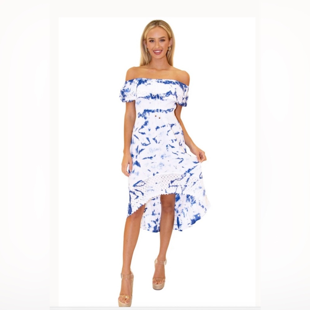 Olivia high low midi dress by Seaspice. NWT. Small. Blue and white. Retails $54